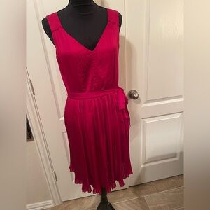 White House Black Market Red Pleated Midi Dress